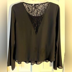 DECREE Women's Chiffon Peplum Blouse With Lace Detail In The Back. Size: (M)